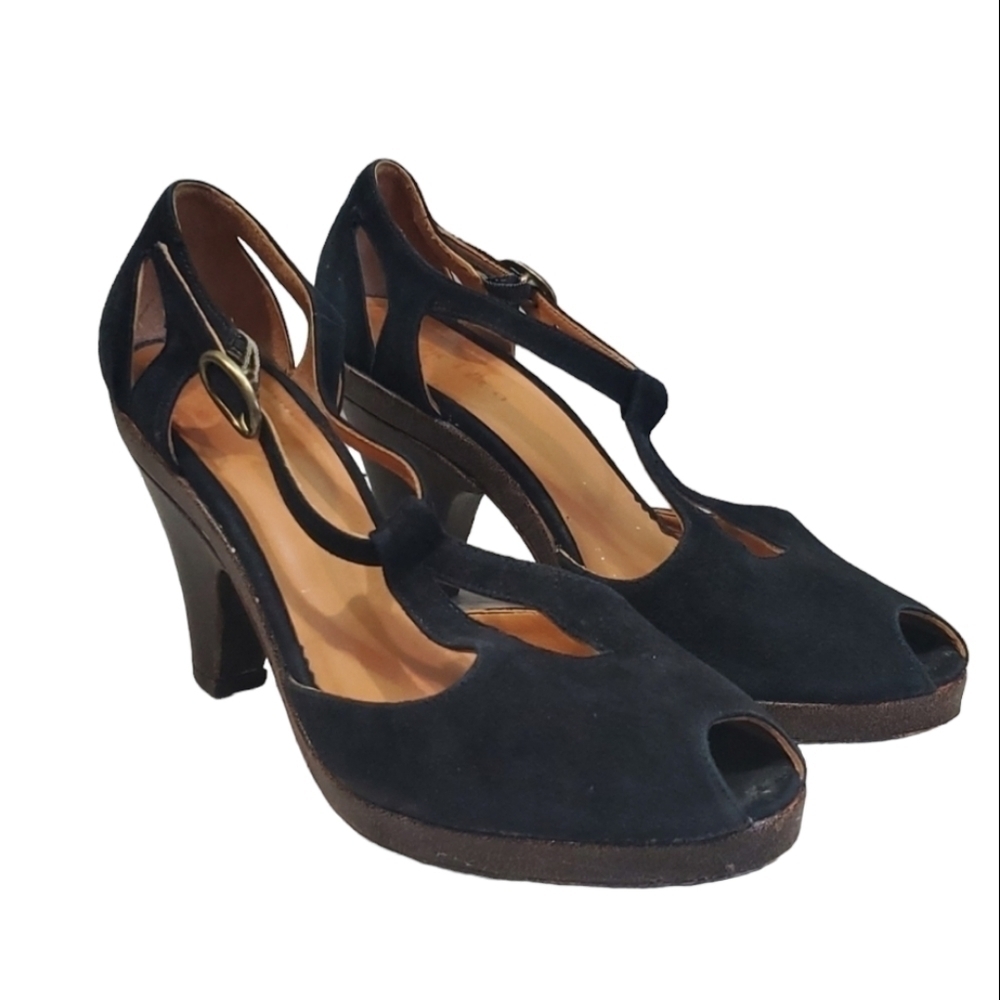 Coclico Womens Suede Ankle Strap Heels Open Toe Sandals Shoes sz 38 US 7.5